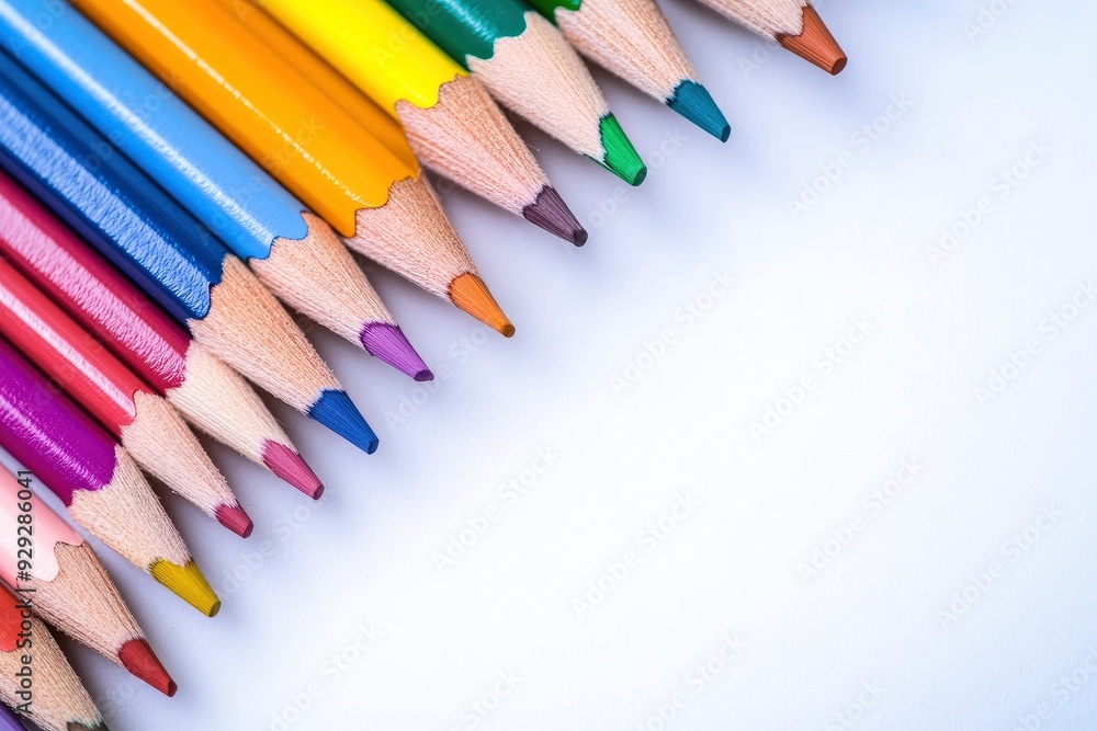 Many different colored pencils on white background with generative ai Many different colored pencils on white background with generative ai