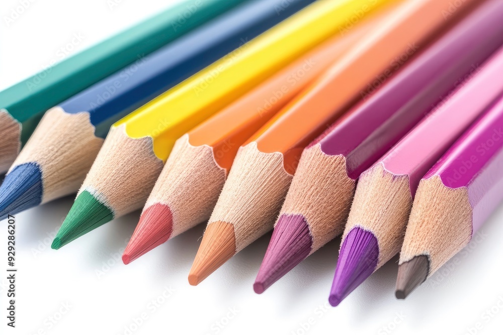 Many different colored pencils on white background with generative ai Many different colored pencils on white background with generative ai