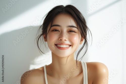 Beautiful young Asian woman smiling and happy created with Generative AI