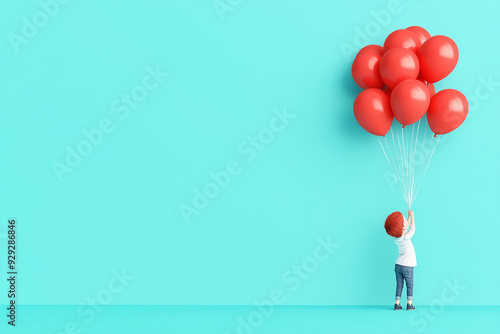 Young boy holding red balloons for Duchenne Awareness Day, Promoting muscular dystrophy genetic disease awareness photo