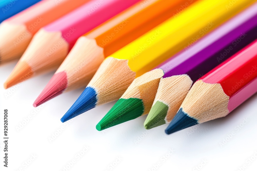 Many different colored pencils on white background with generative ai Many different colored pencils on white background with generative ai