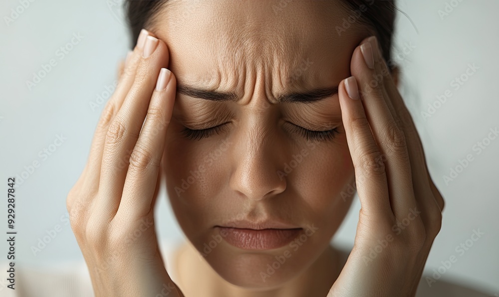 Woman Experiencing Headache and Physical Discomfort: Stock Photo on Clean Background Woman Experiencing Headache and Physical Discomfort: Stock Photo on Clean Background