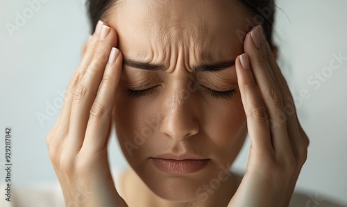 Woman Experiencing Headache and Physical Discomfort: Stock Photo on Clean Background