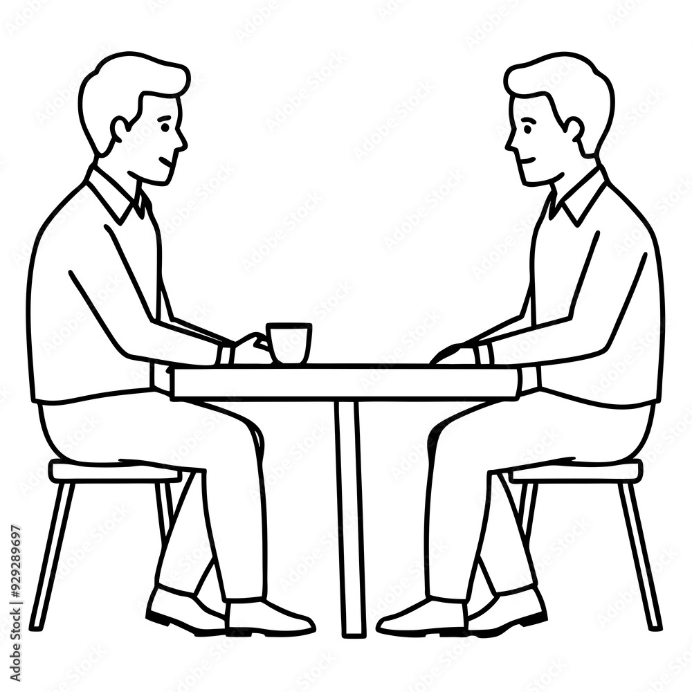 Two men are sitting at a table art vector illustration Two men are sitting at a table art vector illustration