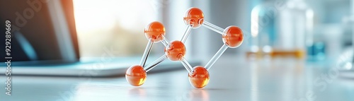 A detailed shot of a chemical structure model on a desk, Chemicals, Structure analysis