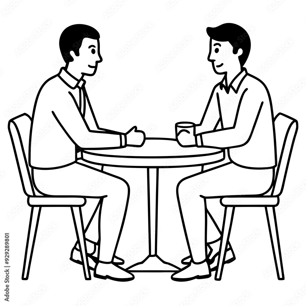 Two men are sitting at a table art vector illustration Two men are sitting at a table art vector illustration