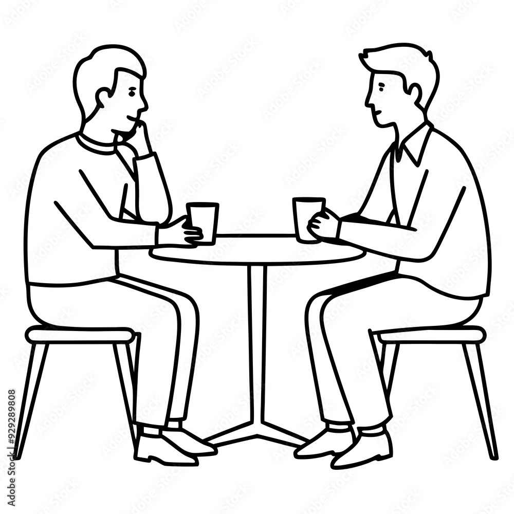 Two men are sitting at a table art vector illustration Two men are sitting at a table art vector illustration