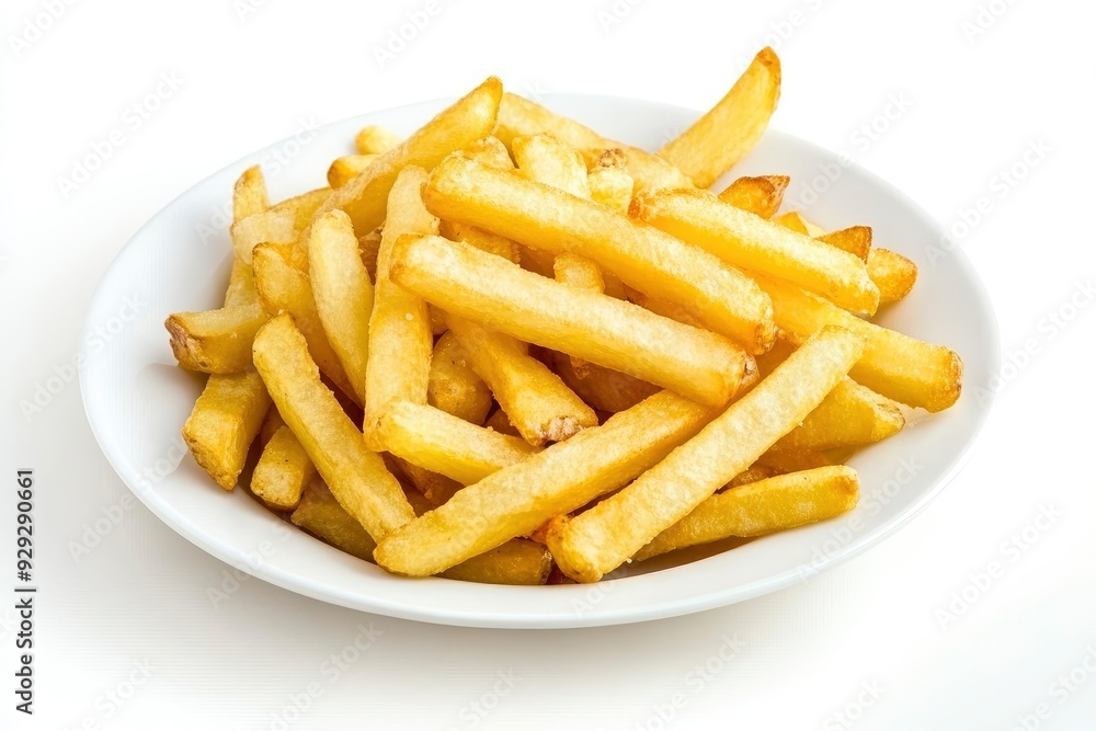 Plate of tasty French fries on white background with generative ai Plate of tasty French fries on white background with generative ai