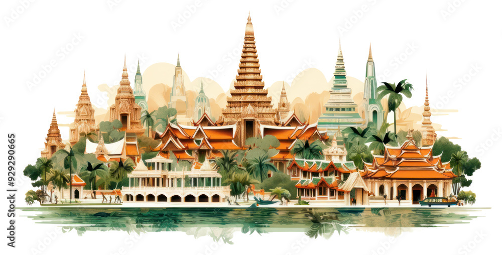 Obraz na plátně PNG Thailand city png architecture building outdoors.