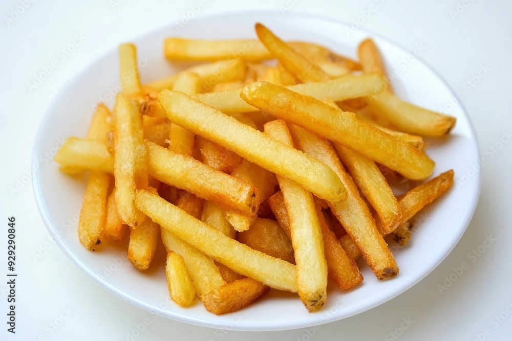 Plate of tasty French fries on white background with generative ai Plate of tasty French fries on white background with generative ai