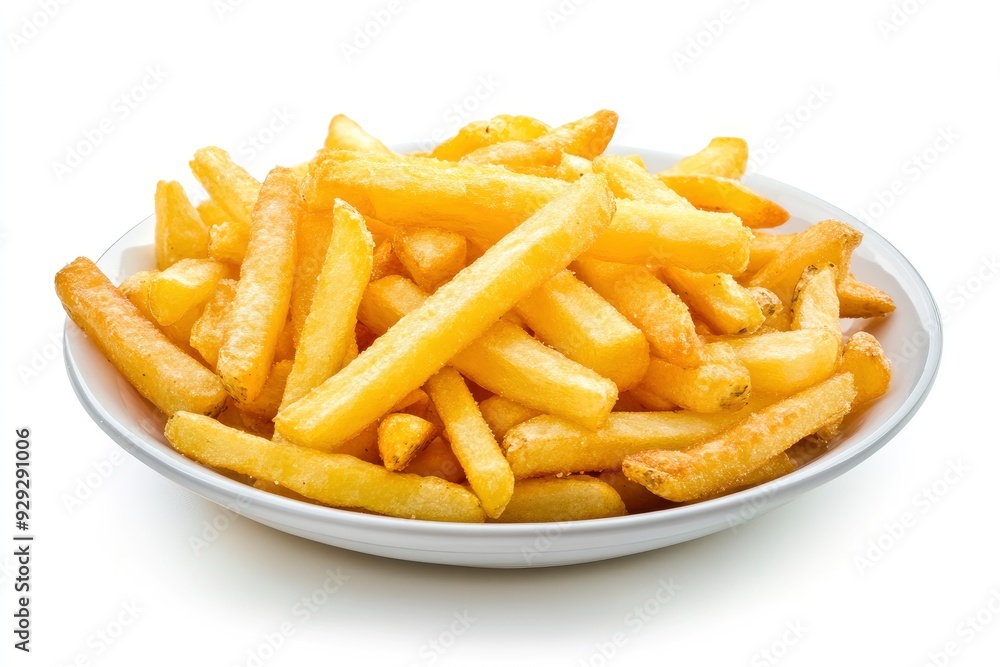 Plate of tasty French fries on white background with generative ai Plate of tasty French fries on white background with generative ai