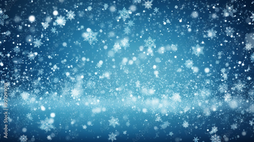 Christmas Snowy Background, Festive Blue Glitter With Shiny Snowflakes, Sparkling Winter Holiday Christmas Snowy Background, Festive Blue Glitter With Shiny Snowflakes, Sparkling Winter Holiday