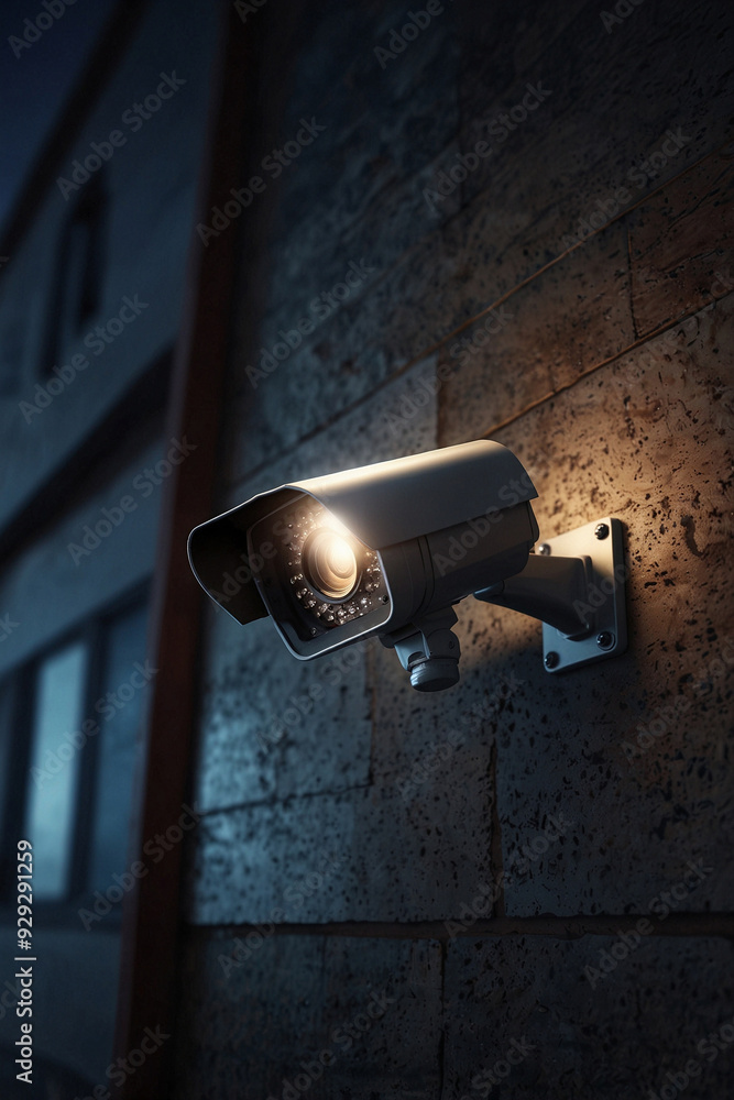 Surveillance Camera Mounted on Building Wall