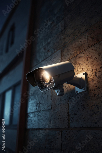Obraz na płótnie Surveillance Camera Mounted on Building Wall w salonie