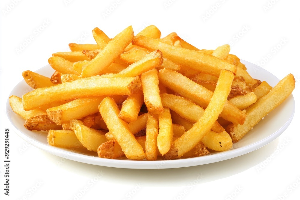 Plate of tasty French fries on white background with generative ai Plate of tasty French fries on white background with generative ai