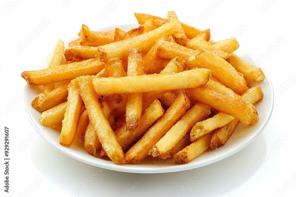 Plate of tasty French fries on white background with generative ai Plate of tasty French fries on white background with generative ai