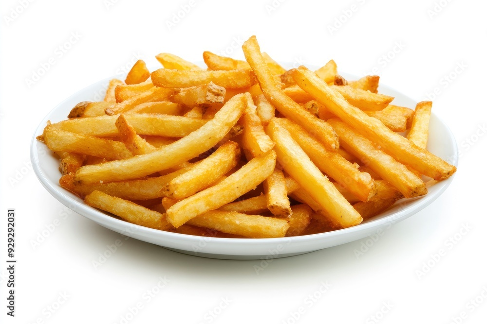 Plate of tasty French fries on white background with generative ai Plate of tasty French fries on white background with generative ai