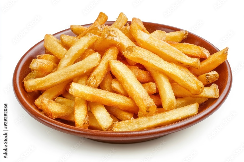 Plate of tasty French fries on white background with generative ai Plate of tasty French fries on white background with generative ai