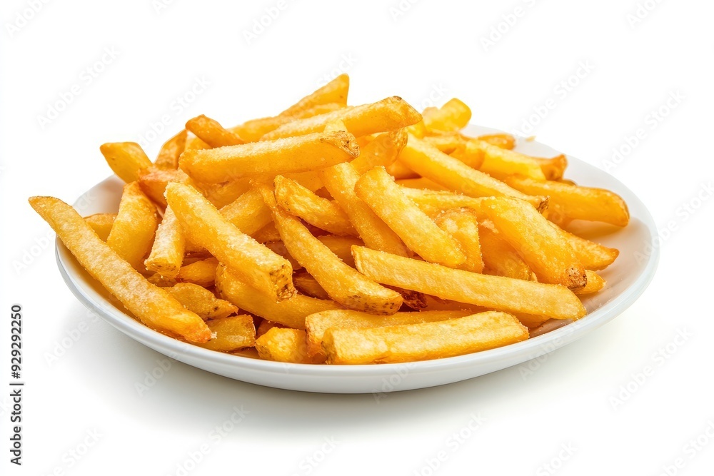 Plate of tasty French fries on white background with generative ai Plate of tasty French fries on white background with generative ai