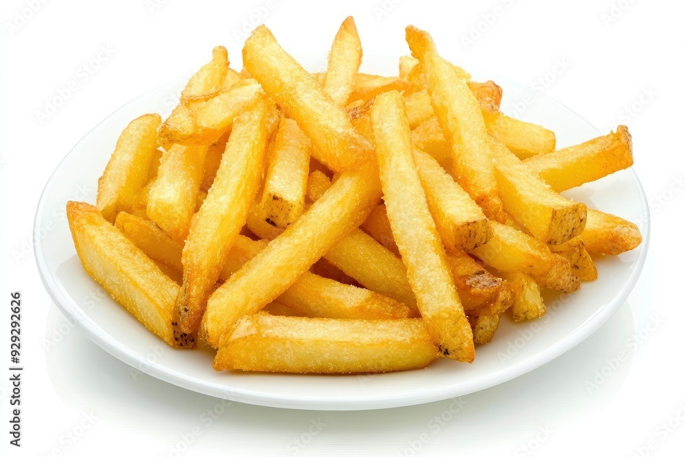 Plate of tasty French fries on white background with generative ai Plate of tasty French fries on white background with generative ai