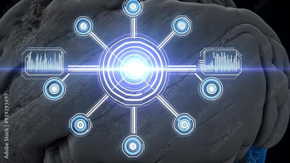 Brain Node Tech Example A digital neural network overlaying a human brain, representing the ...