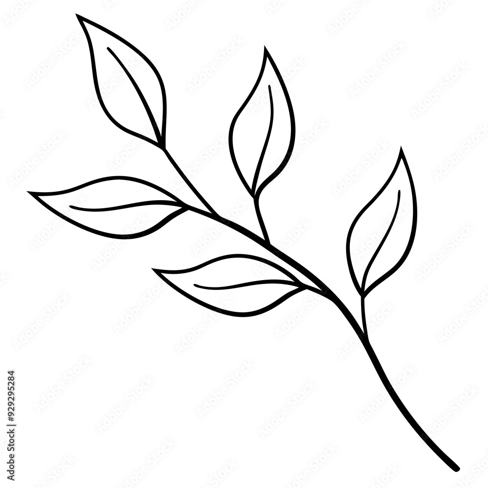 A branch with leaves line art vector illustration A branch with leaves line art vector illustration