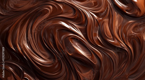 This image highlights the enticing texture of melted chocolate with smooth, swirling patterns, reflecting indulgence. Its perfect for themes related to chocolate delights and decadent desserts