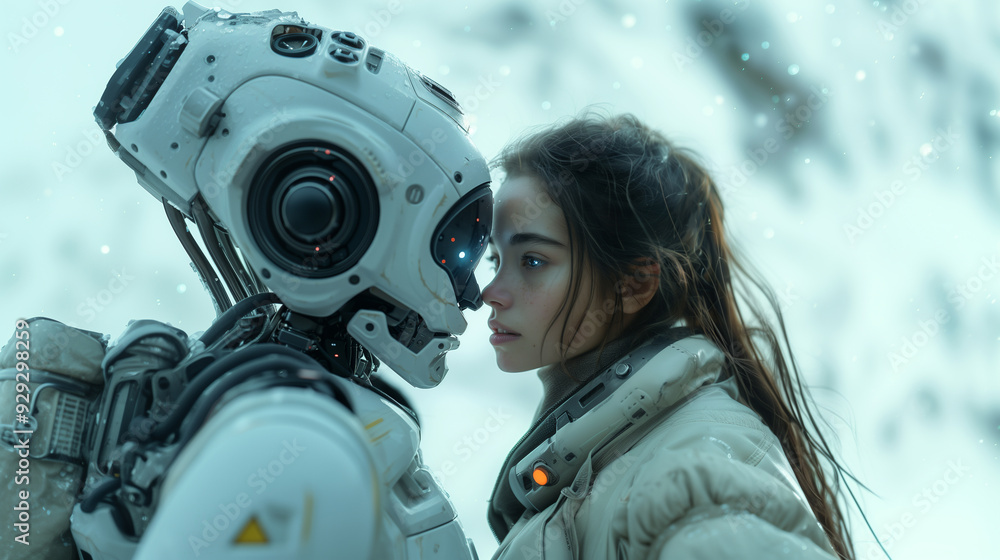 Future of Love Woman and Robot Embracing Technology Future of Love Woman and Robot Embracing Technology