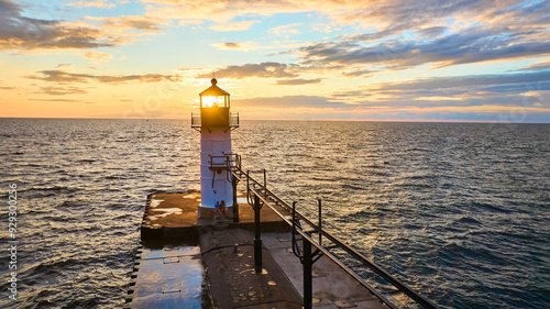 Photos Aerial Fly Through of St. Joseph Lighthouse at Golden Hour