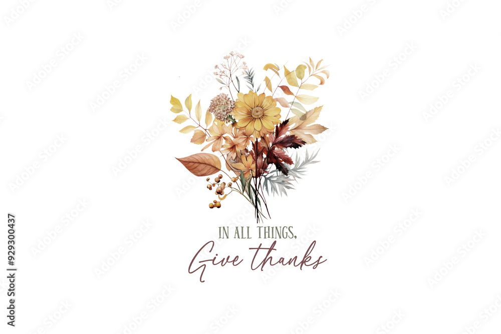In all things give thanks, Fall Leaves Flowers Sublimation T shirt design In all things give thanks, Fall Leaves Flowers Sublimation T shirt design