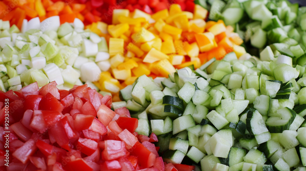 Fresh diced vegetables for healthy cooking on cutting board.Close-up.