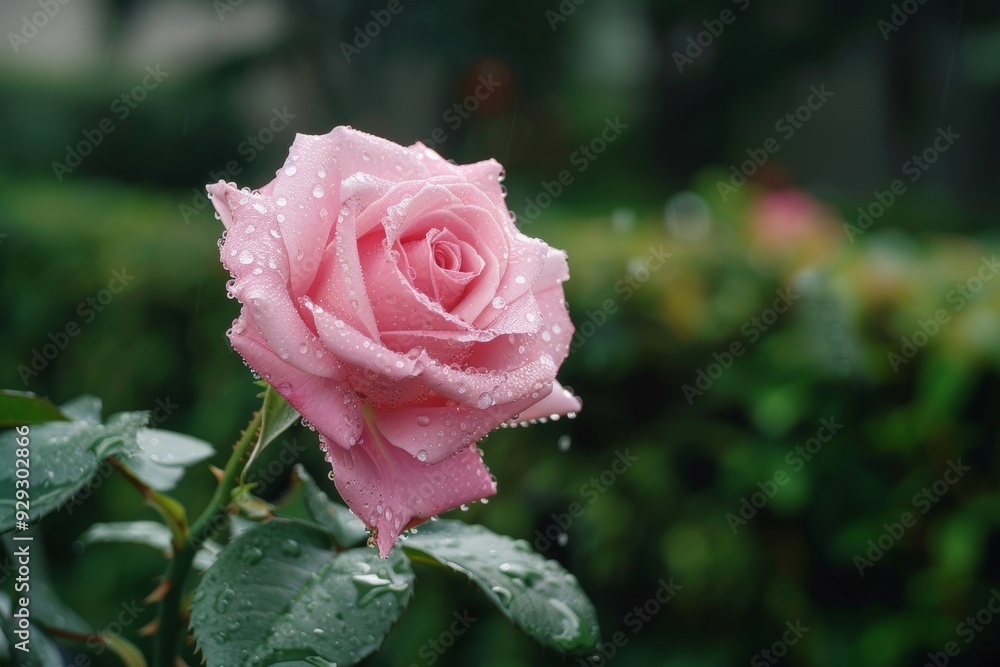 Raindrops and roses, beautiful pink and glittering drops Raindrops and roses, beautiful pink and glittering drops
