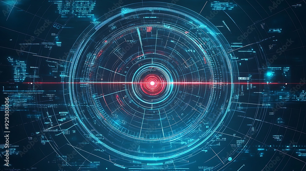 Abstract digital blue and red futuristic background with a circular shape in the center. Abstract digital blue and red futuristic background with a circular shape in the center.