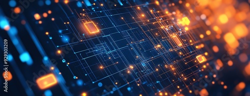 Wallpaper Mural Abstract digital network background with glowing orange and blue lines. Torontodigital.ca