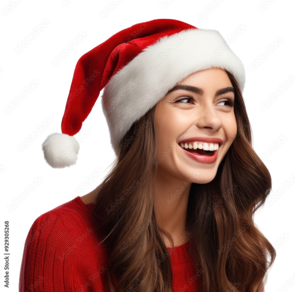 PNG Woman Santa portrait laughing. PNG Woman Santa portrait laughing.