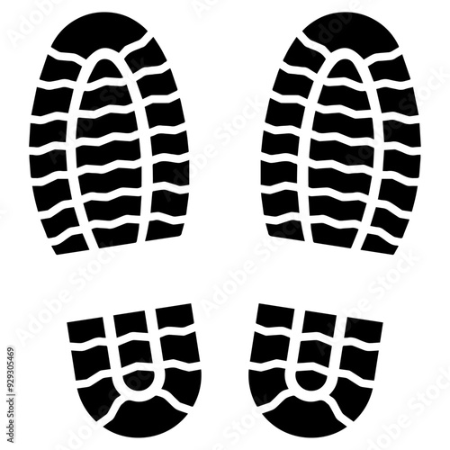 Shoes with lines on the sole. Boot tracks. Vector pattern of two shoe silhouettes.