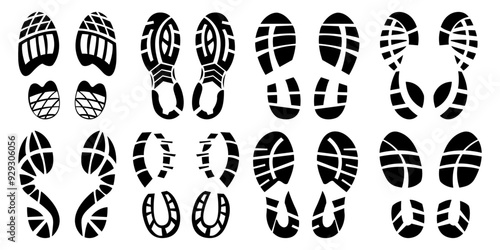 Shoe sole silhouettes. Vector set of black silhouettes from the soles of sneakers.