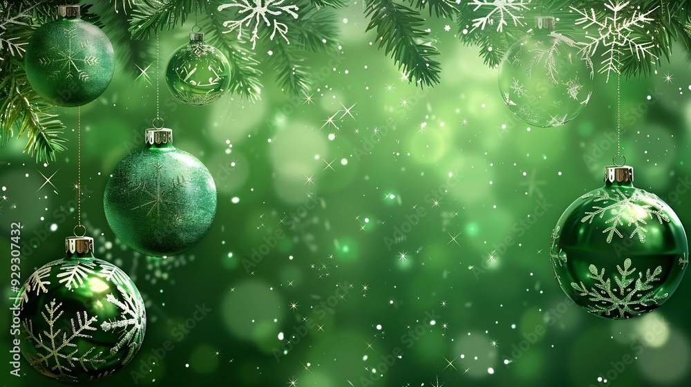 Christmas Tree,green Baubles with Defocused Lights Background, banner, inivitations, greeting card Christmas Tree,green Baubles with Defocused Lights Background, banner, inivitations, greeting card