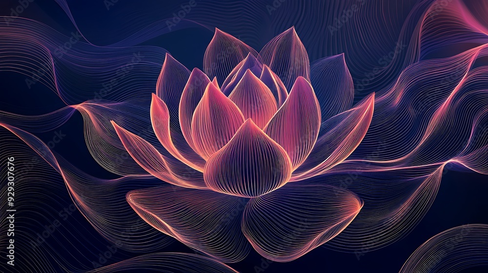 Abstract illustration of a pink lotus flower made of lines. Abstract illustration of a pink lotus flower made of lines.