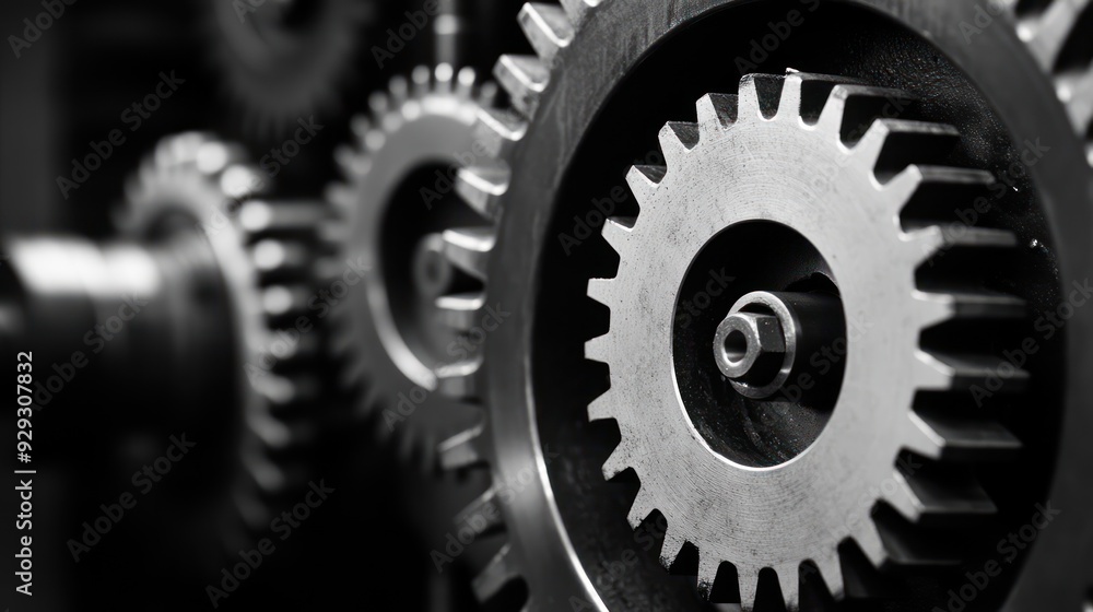 Close-up of interlocking metal gears, showcasing intricate details and textures, evoking a sense of industrial precision. Close-up of interlocking metal gears, showcasing intricate details and textures, evoking a sense of industrial precision.