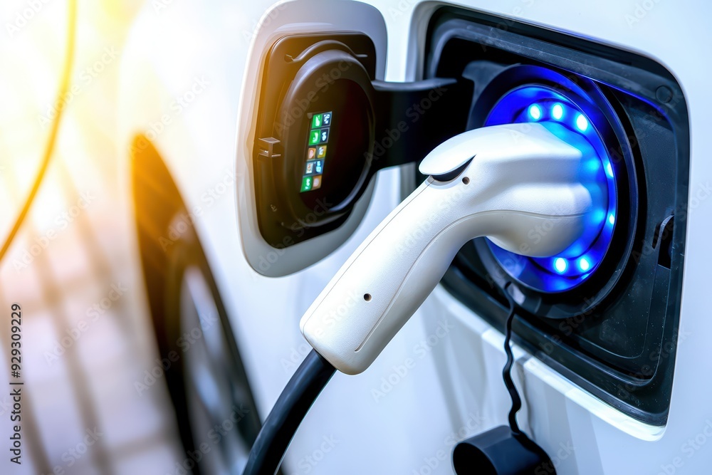 Close-up of an electric vehicle charging port, showcasing modern technology and sustainable energy solutions. Close-up of an electric vehicle charging port, showcasing modern technology and sustainable energy solutions.