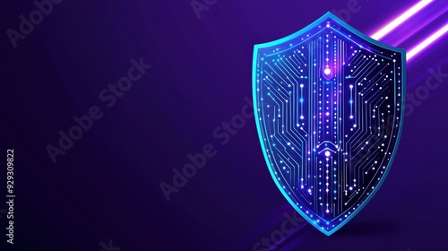Wallpaper Mural Digital shield representing cybersecurity with a futuristic design and glowing circuit patterns on a purple background. Torontodigital.ca