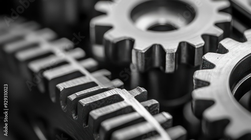 Close-up of interlocking metal gears showcasing intricate engineering and precision.