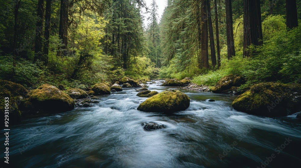 A serene forest river scene with lush greenery and smooth water flow. A serene forest river scene with lush greenery and smooth water flow.