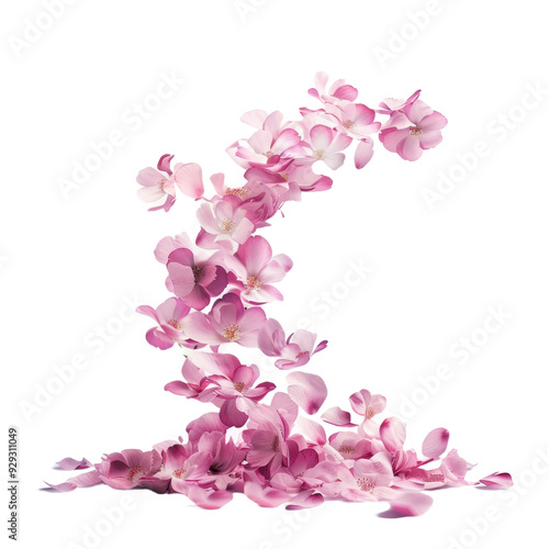 Pink petals falling on white background