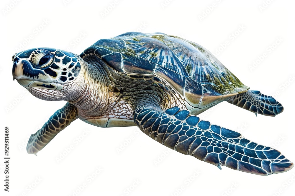 Fototapeta premium Isolated majestic green turtle swimming