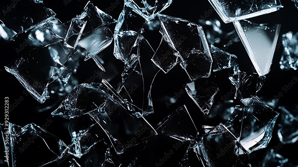 Abstract shards of broken glass against a black background. Abstract shards of broken glass against a black background.