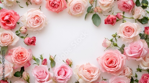 Wallpaper Mural A beautiful arrangement of pink and white roses framing an empty space, perfect for invitations or greeting cards. Torontodigital.ca