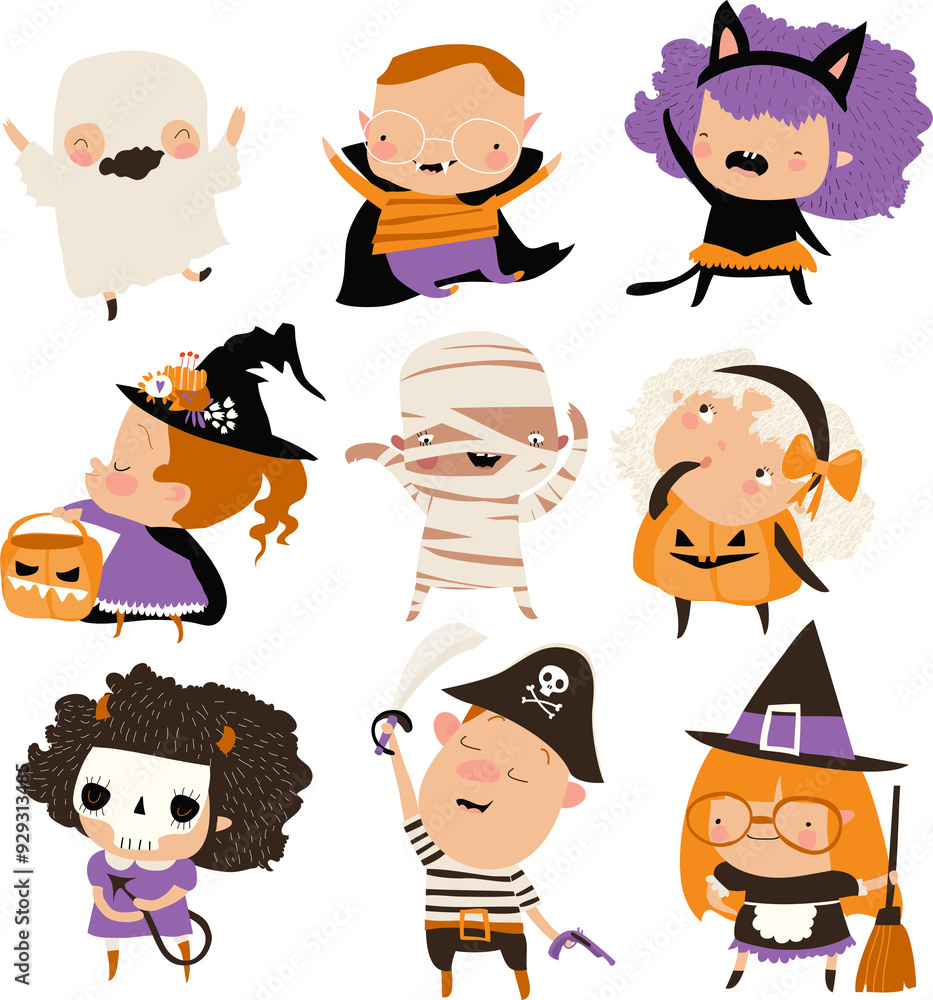 Cartoon happy children in Halloween costumes. Vector illustration Cartoon happy children in Halloween costumes. Vector illustration