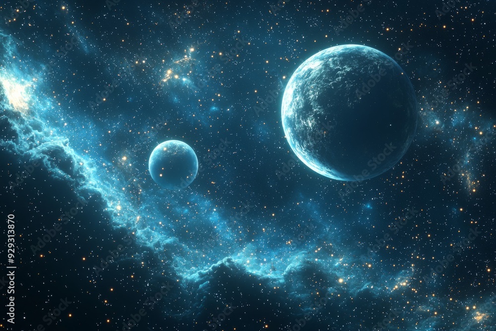Space cosmic illustration with planets scene created with Generative AI Space cosmic illustration with planets scene created with Generative AI